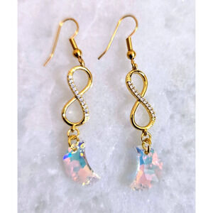 Made with Swarovski crystal Crescent & gold filled pave infinity circle earrings